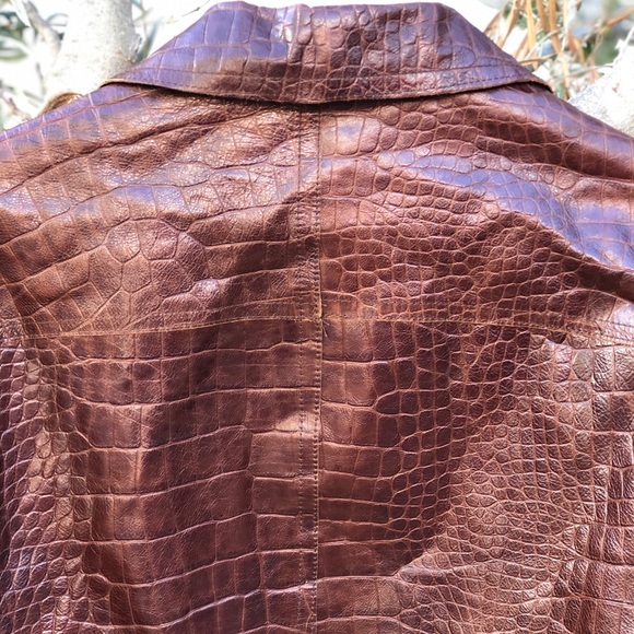 VTG Unisex Vera Pelle Lavorazione 🇮🇹 Croc Embossed Sz M - Picture 4 of 15